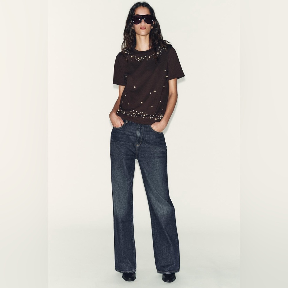 NWT Zara SHORT SLEEVE PEARL T-SHIRT